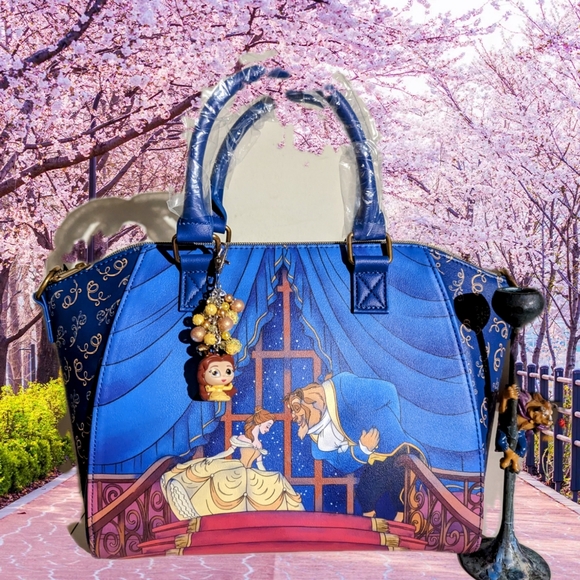 NWT Loungefly Disney Beauty & The Beast Satchel Bag, Wallet & CHARM - Picture 11 of 14